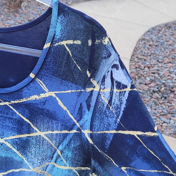 Raffi Navy Multi color screen print quarter sleeve Rayon Dress XL - Picture 3 of 8